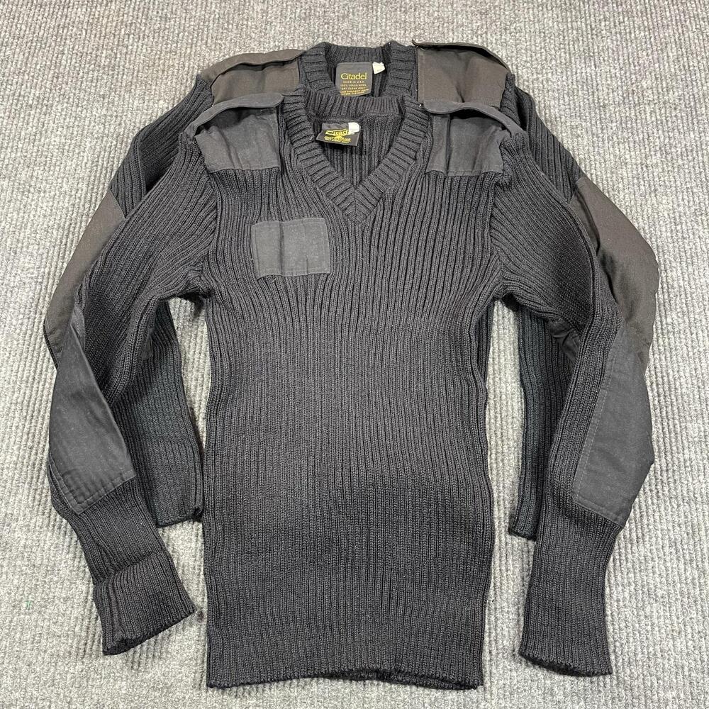 VTG Citadel Sweater Mens 40 Black Wool Commando Military Patches Army LOT OF 2